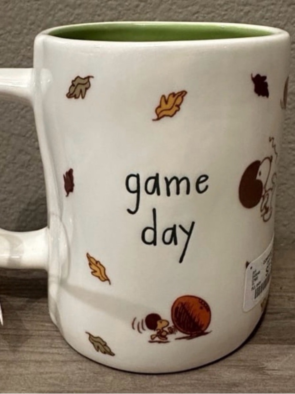 Rae Dunn Game Day Ceramic Mug - White with Green Interior